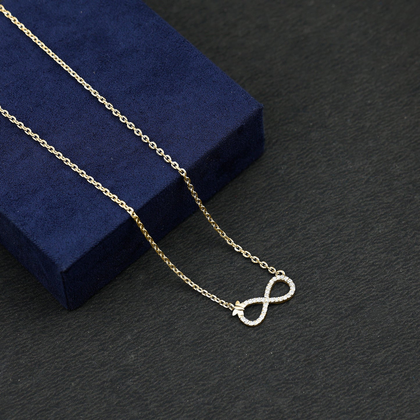 Lab Pave Set Diamond Sideways Infinity Butterfly Necklace