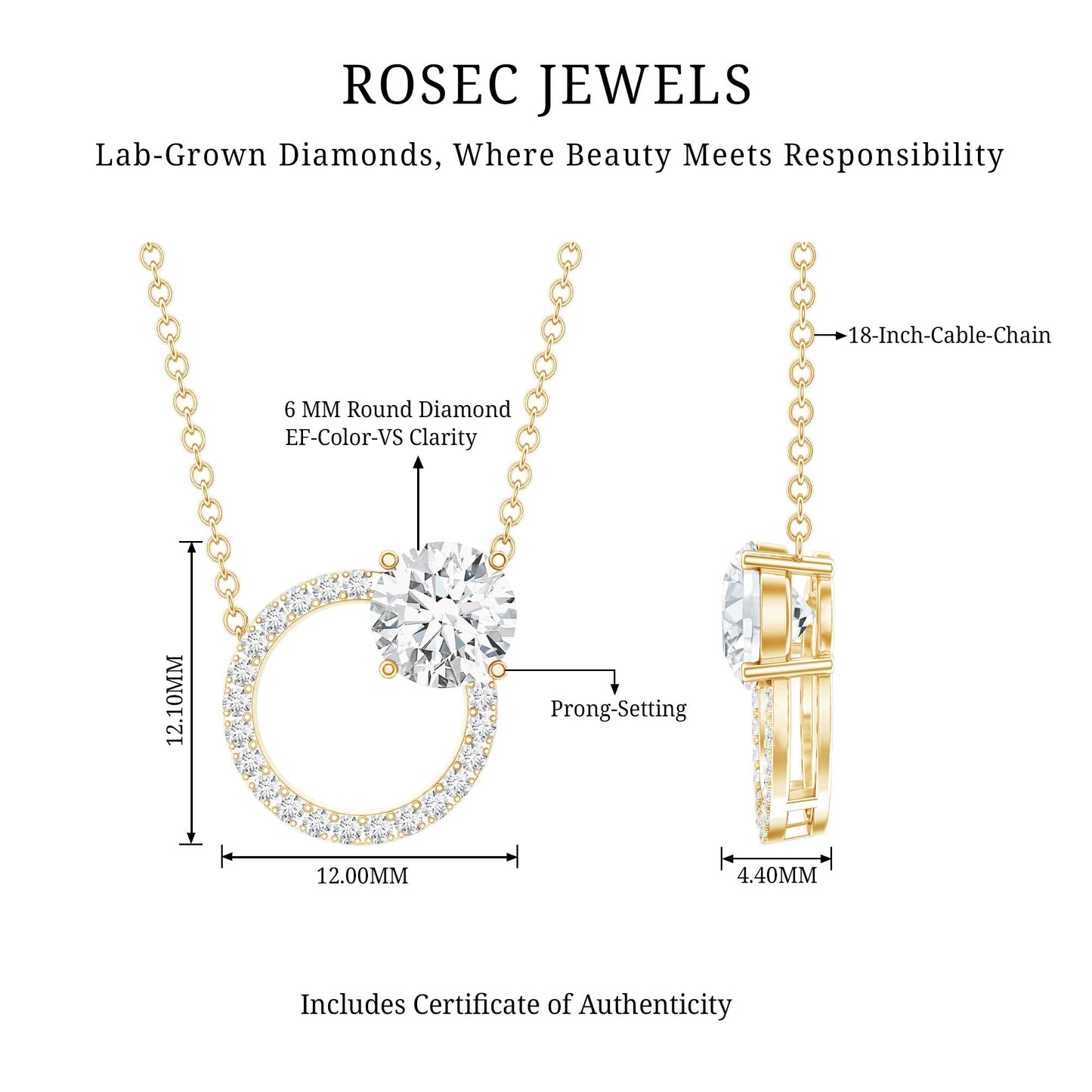 Certified Lab 0.9 Carat Diamond Circle Of Life Necklace