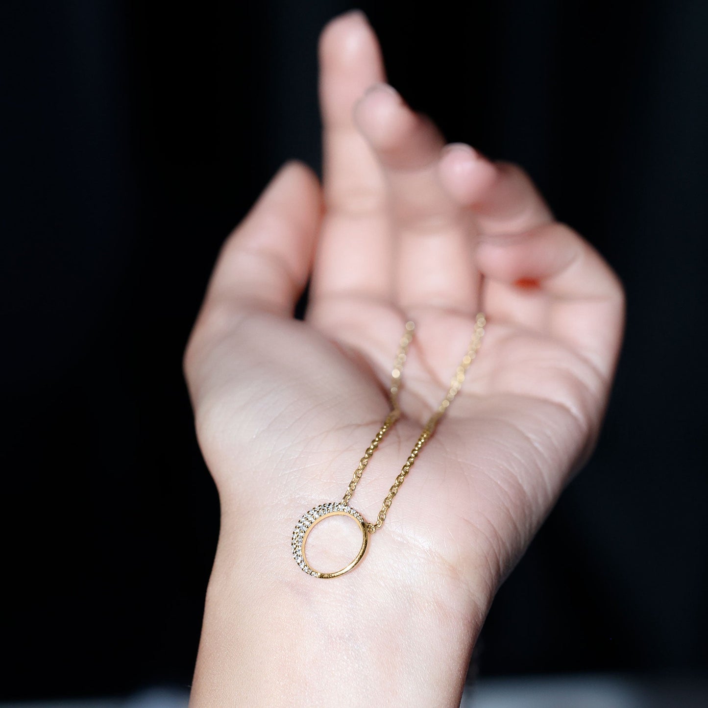 Pave Set Lab Grown Diamond Open Circle Pendant Necklace