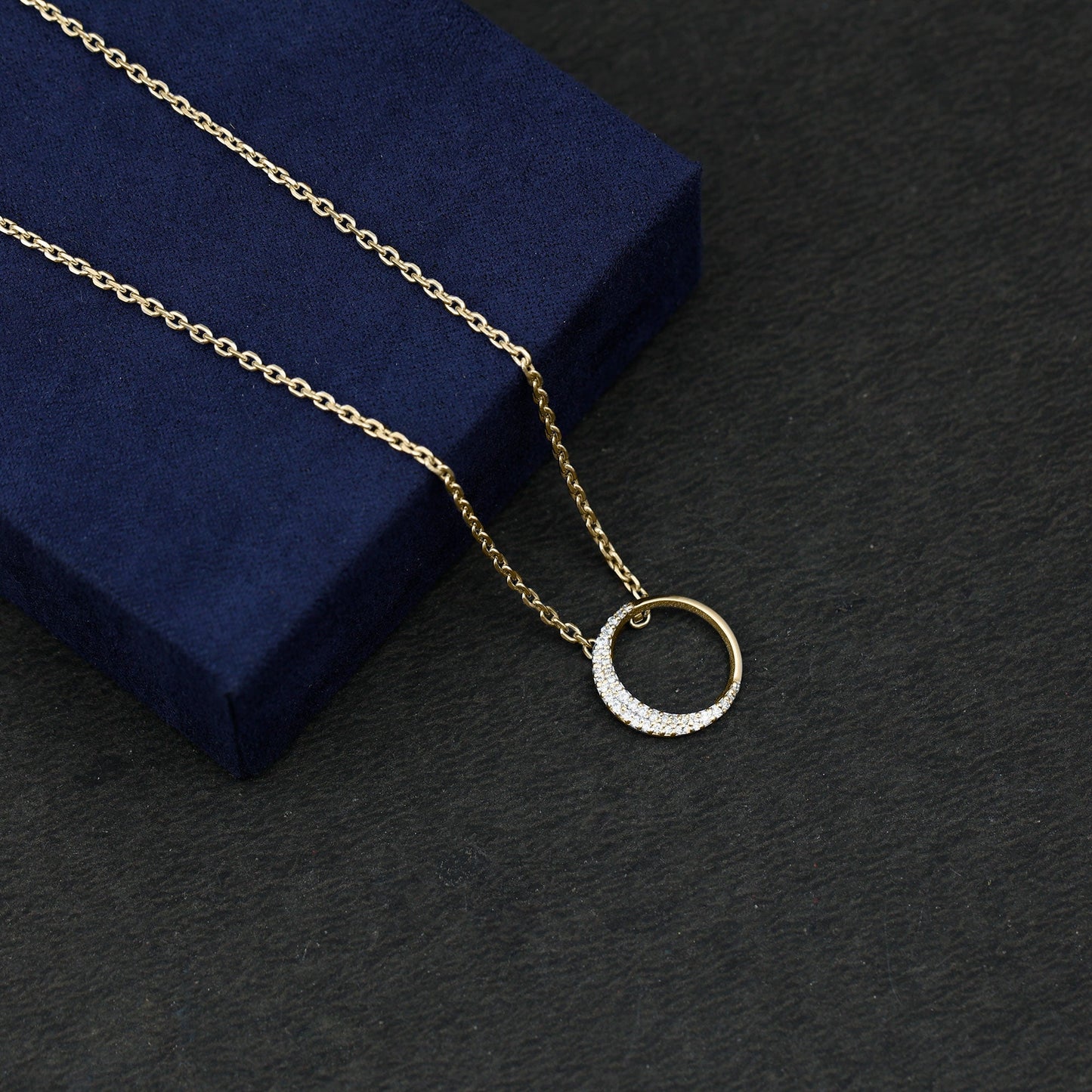 Pave Set Lab Grown Diamond Open Circle Pendant Necklace