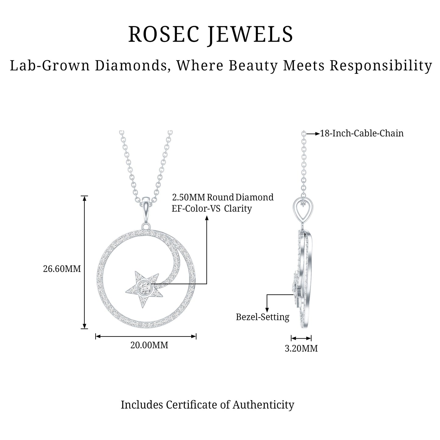 Certified Lab Grown Diamond Open Circle Necklace With Star