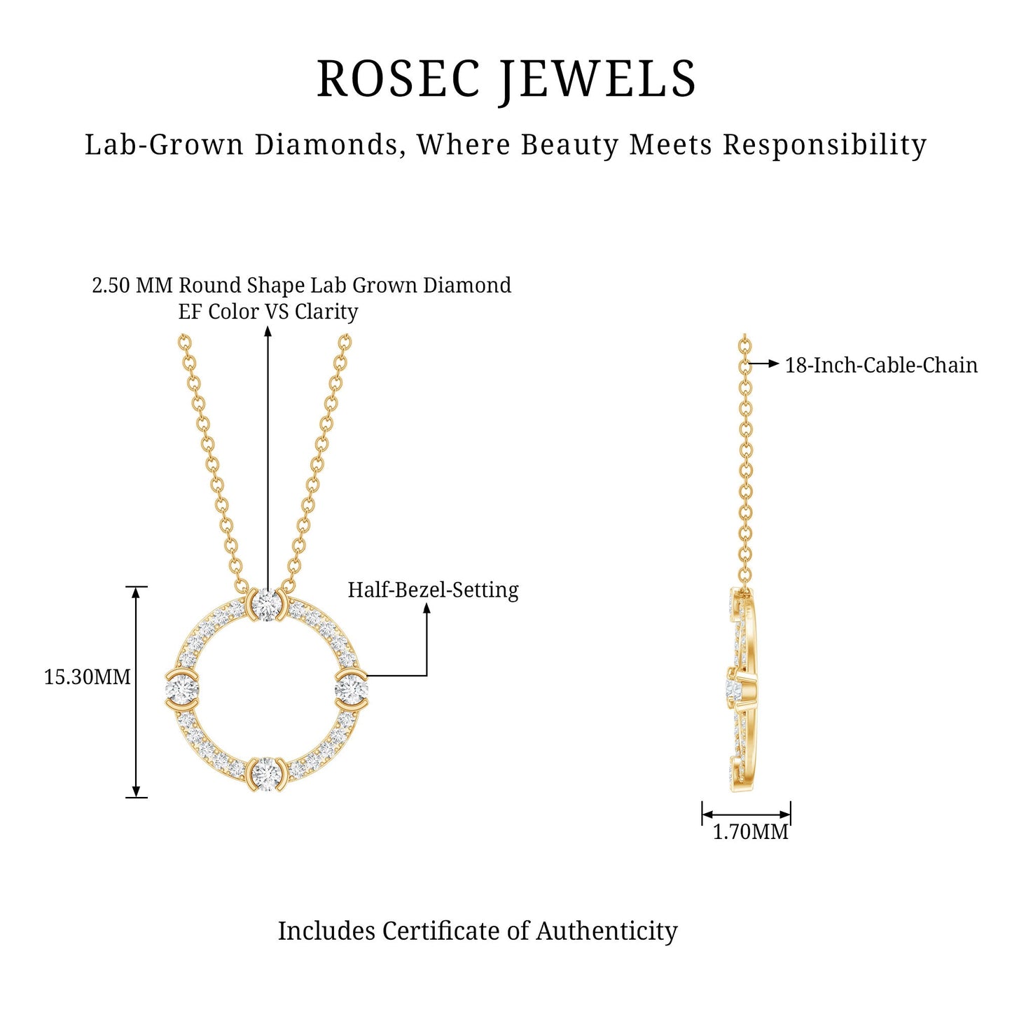 Certified Lab Grown Diamond Half Bezel Set Open Circle Necklace