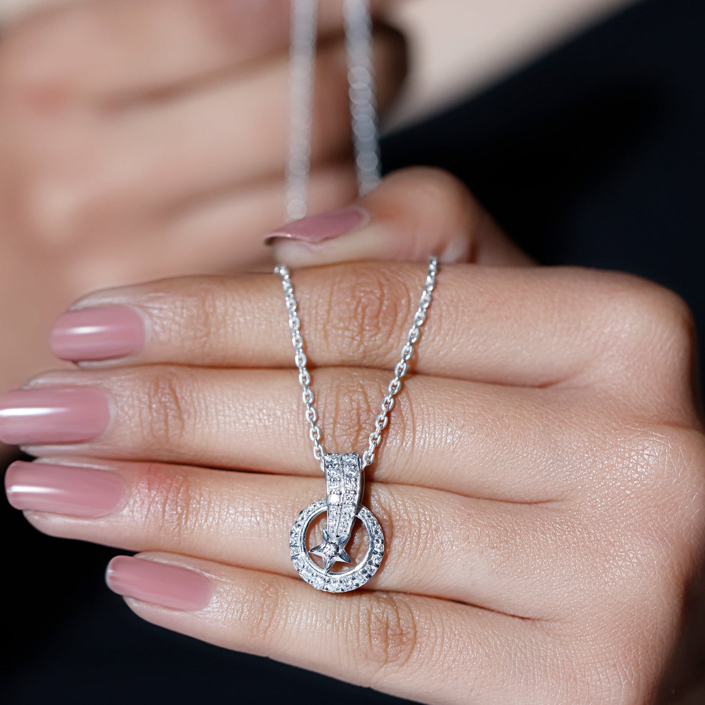 Lab Grown Diamond Star Circle Necklace With Decorated Bail