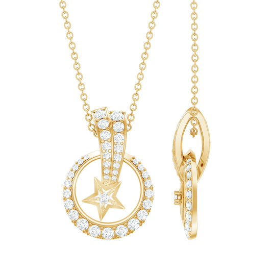 Lab Grown Diamond Star Circle Necklace With Decorated Bail