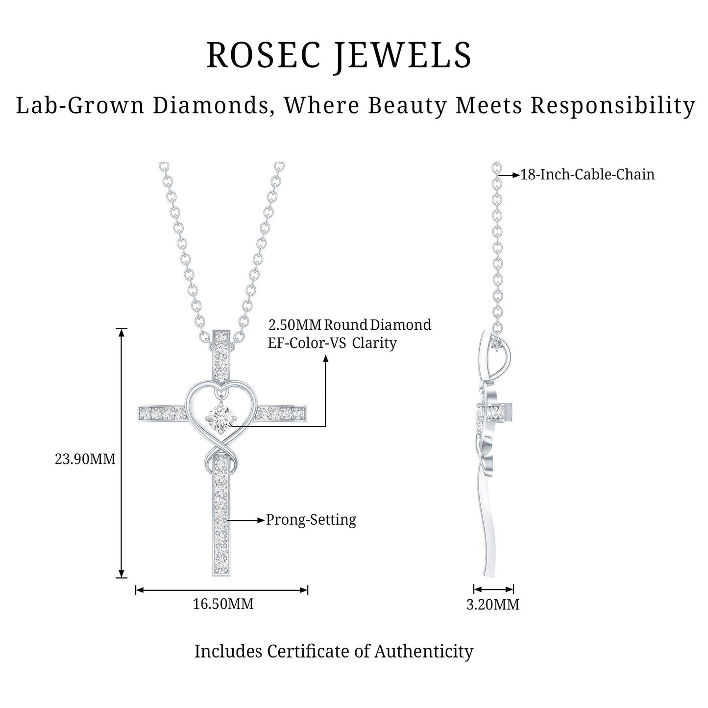 Certified Lab Grown Diamond Cross Heart Necklace