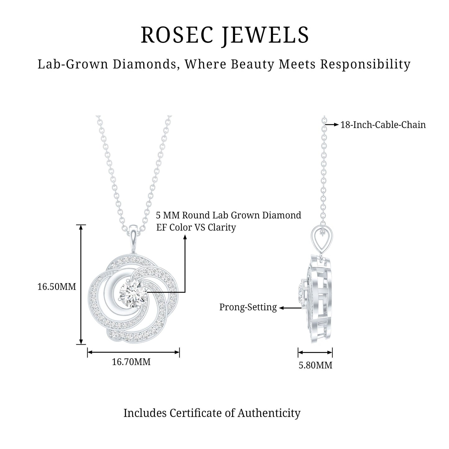 Lab Grown Diamond Prong Set Flower Pendant Necklace