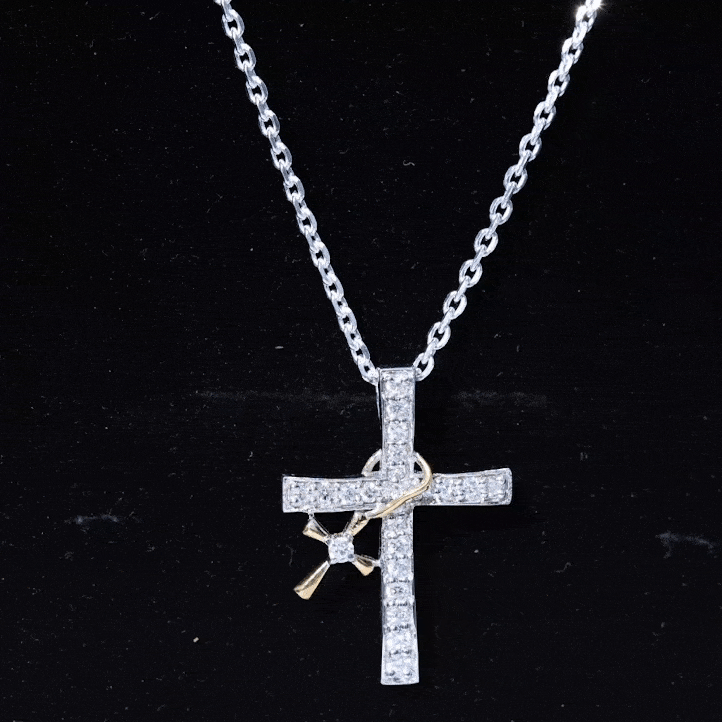 Pave Set Lab Grown Diamond Double Cross Charm Necklace
