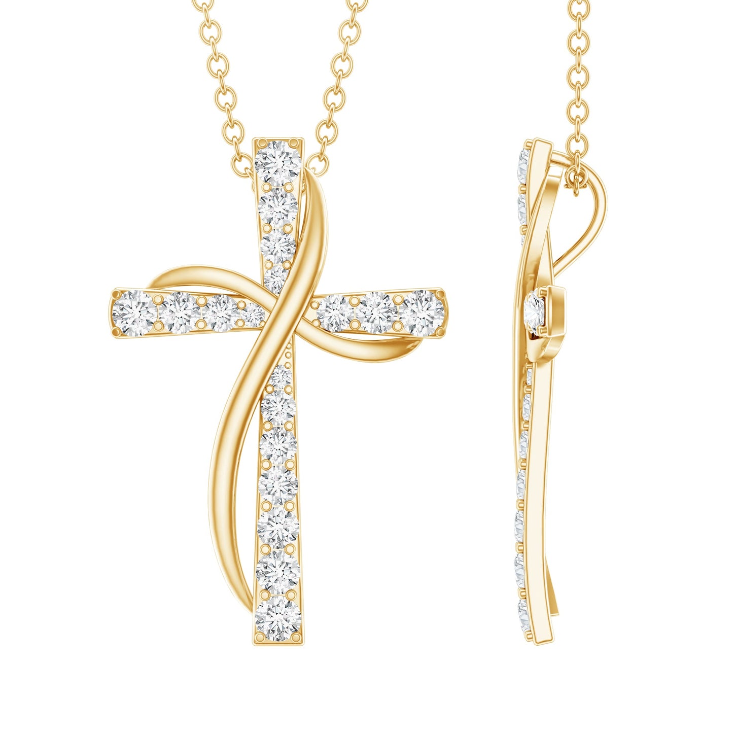 Pave Set Lab Grown Diamond Double Cross Necklace
