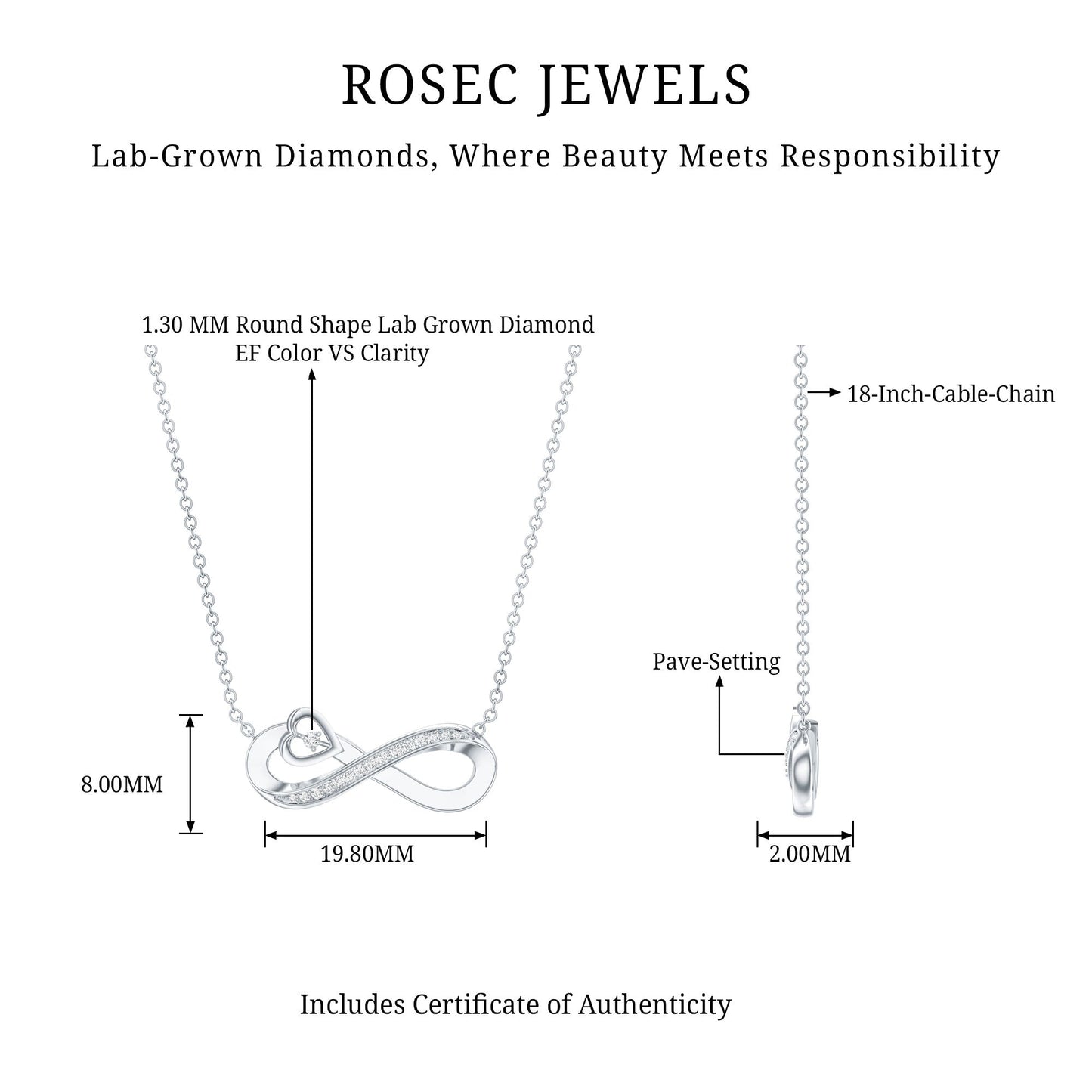 Certified Lab Grown Diamond Infinity Heart Necklace