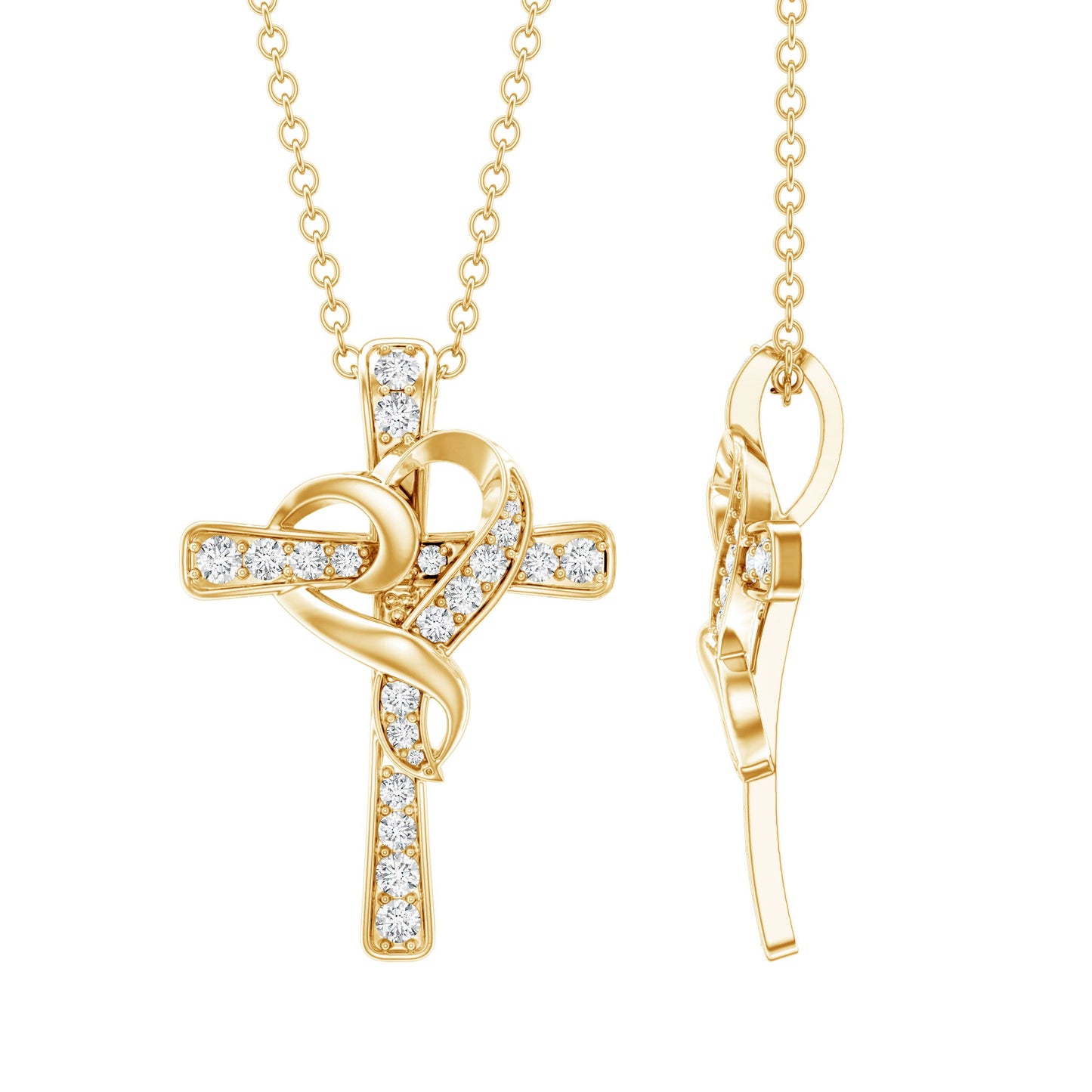 Certified Lab Grown Diamond Heart Cross Necklace