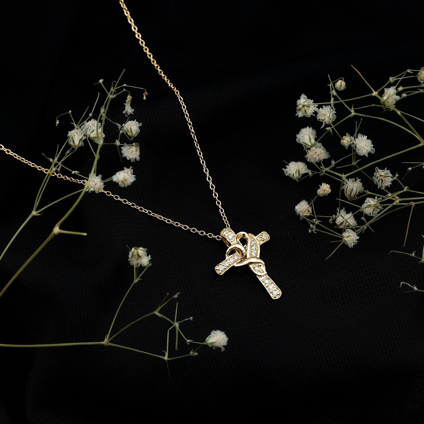 Certified Lab Grown Diamond Heart Cross Necklace