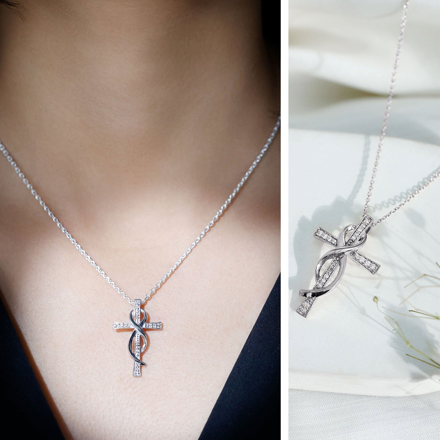 Certified Lab Grown Diamond Accent Cross Infinity Necklace