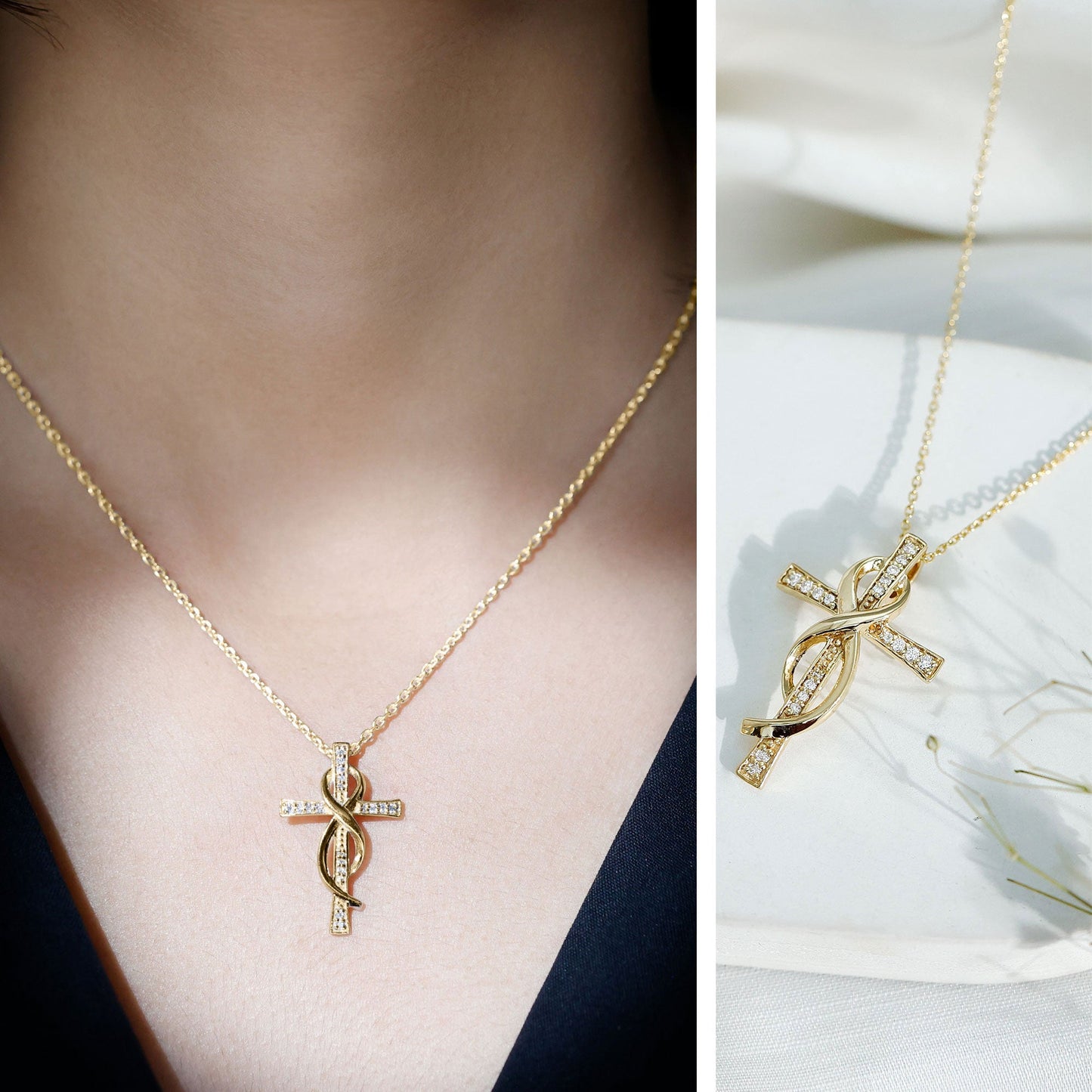 Certified Lab Grown Diamond Accent Cross Infinity Necklace