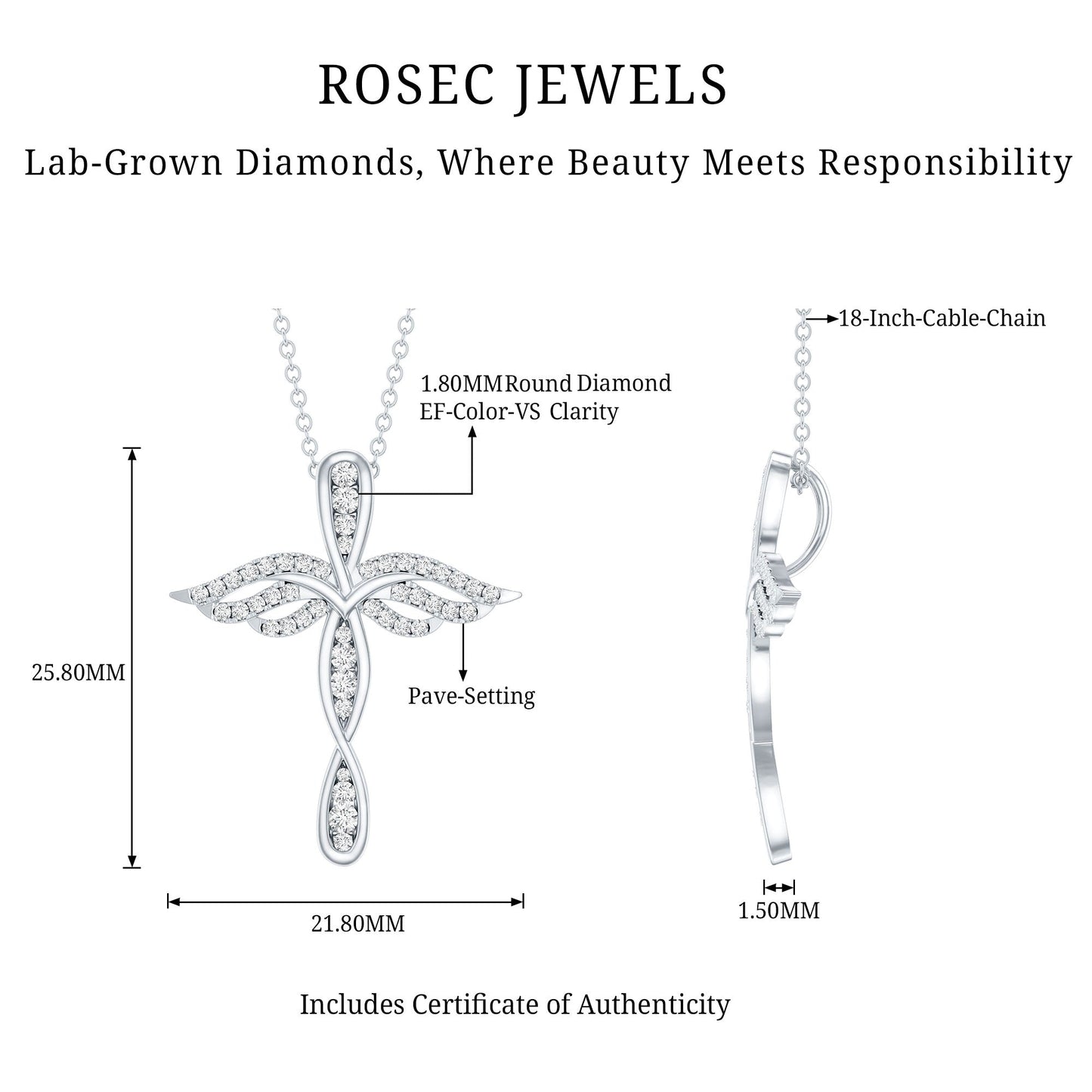 Certified Lab Grown Diamond Prong Set Cross Angel Necklace