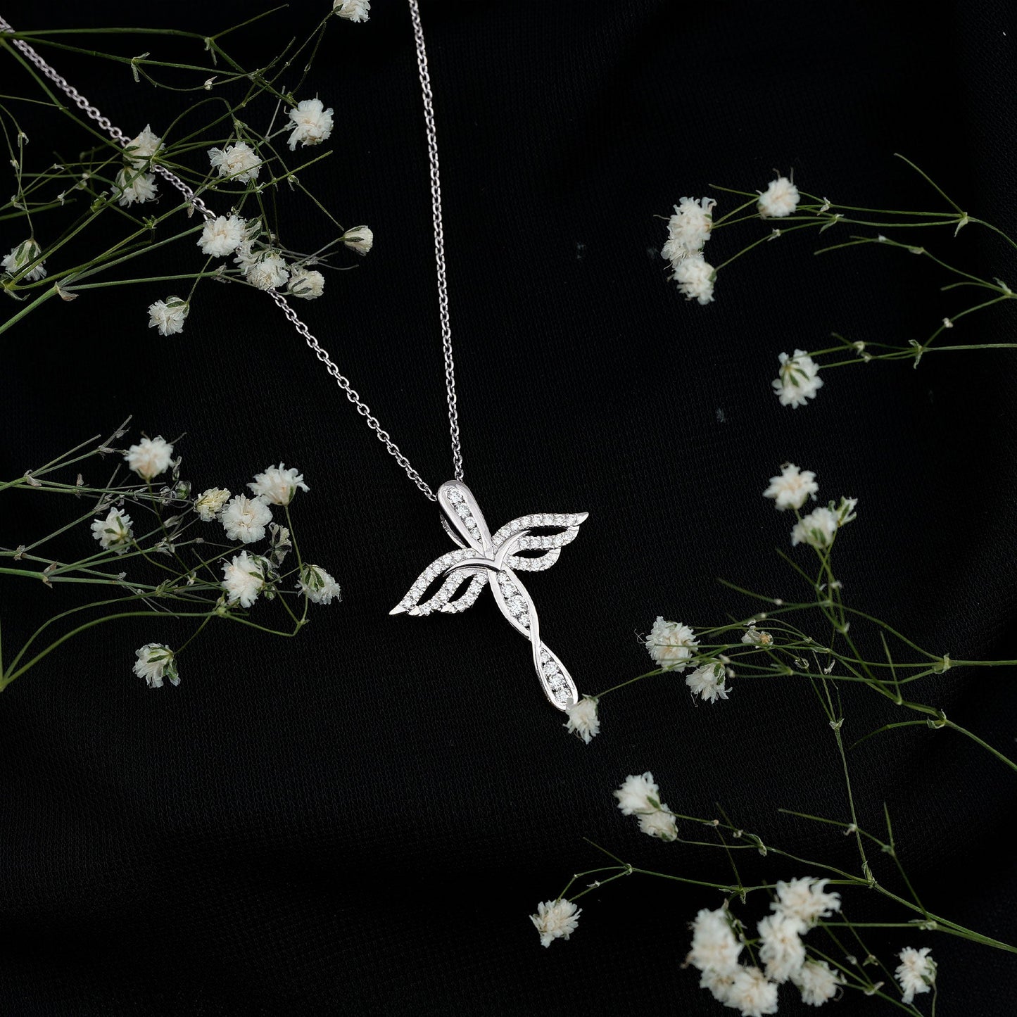 Certified Lab Grown Diamond Prong Set Cross Angel Necklace