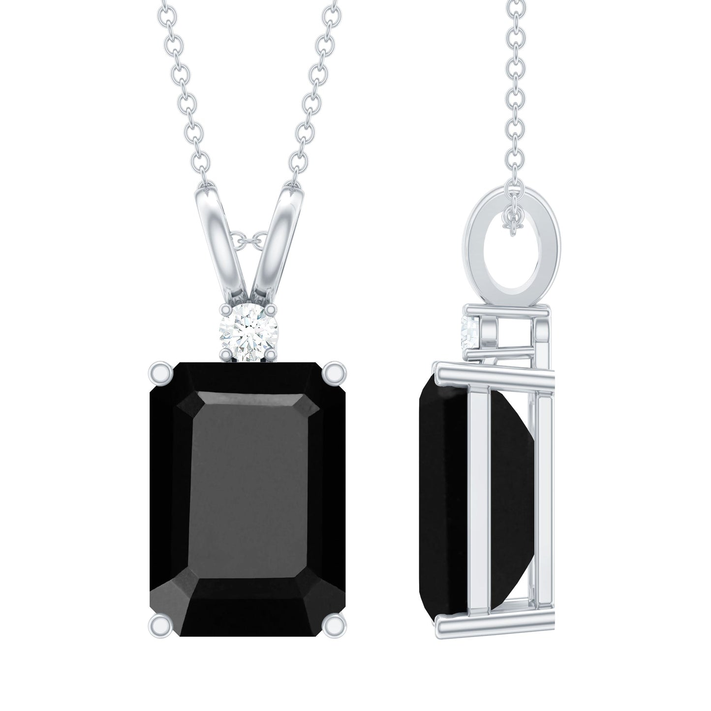 9 Carat Emerald Cut Lab Grown Black Diamond Pendant Necklace In Silver