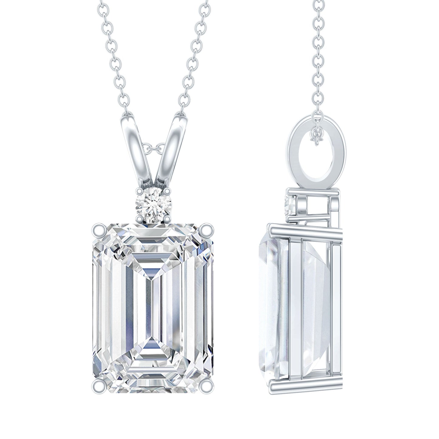 4.5 Carat Moissanite Emerald Cut Necklace With Silver Chain