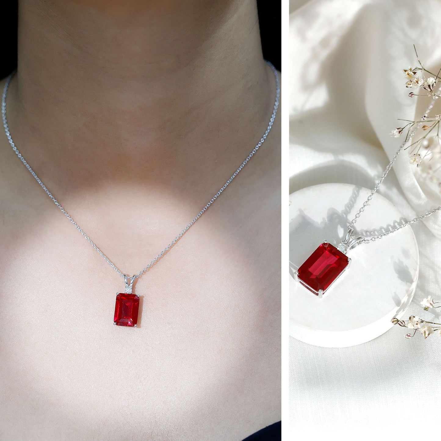 5 Carat Lab Grown Ruby Statement Pendant Necklace for Women