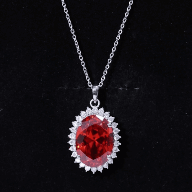 14 Carat Lab Grown Orange Sapphire Statement Necklace With Silver Chain