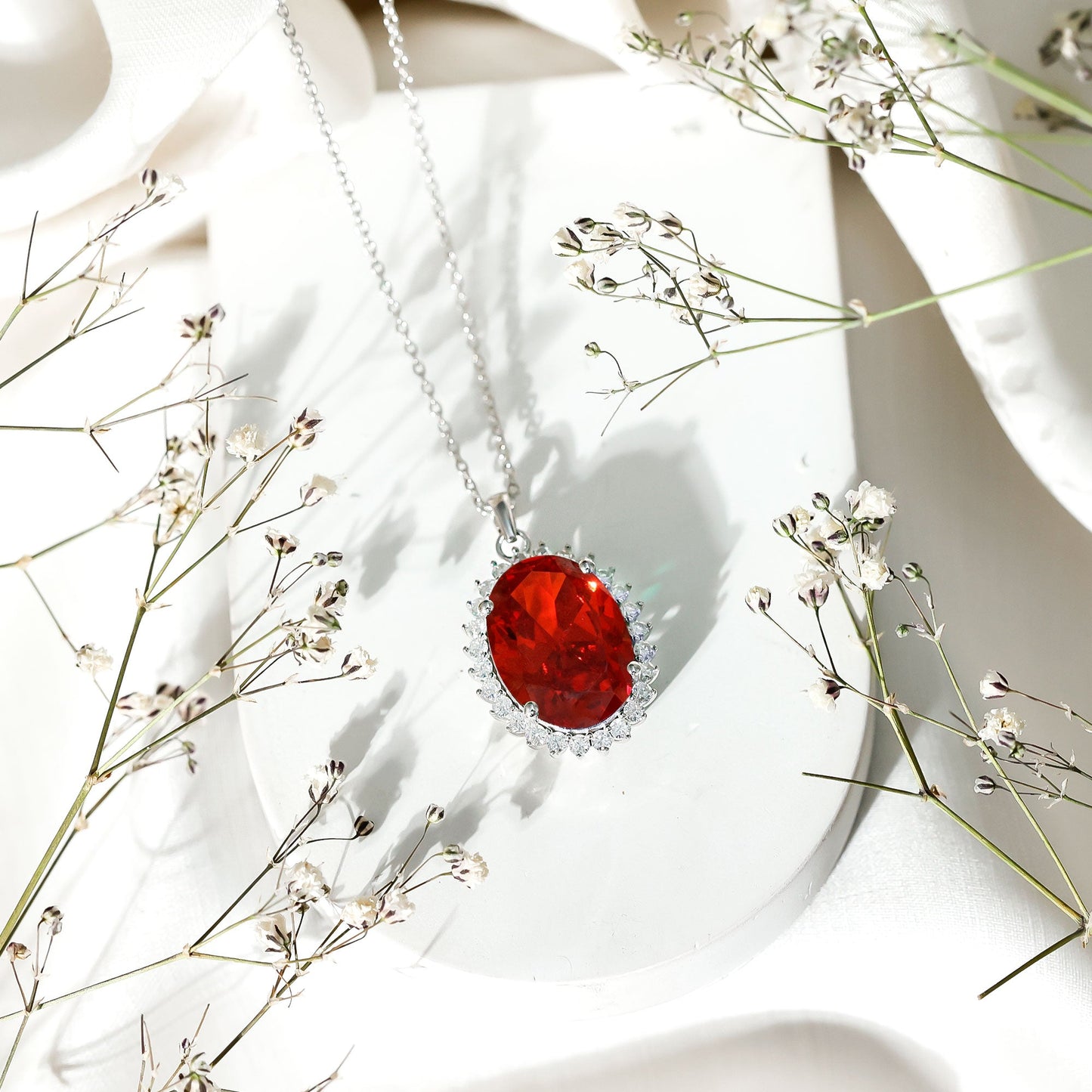 14 Carat Lab Grown Orange Sapphire Statement Necklace With Silver Chain