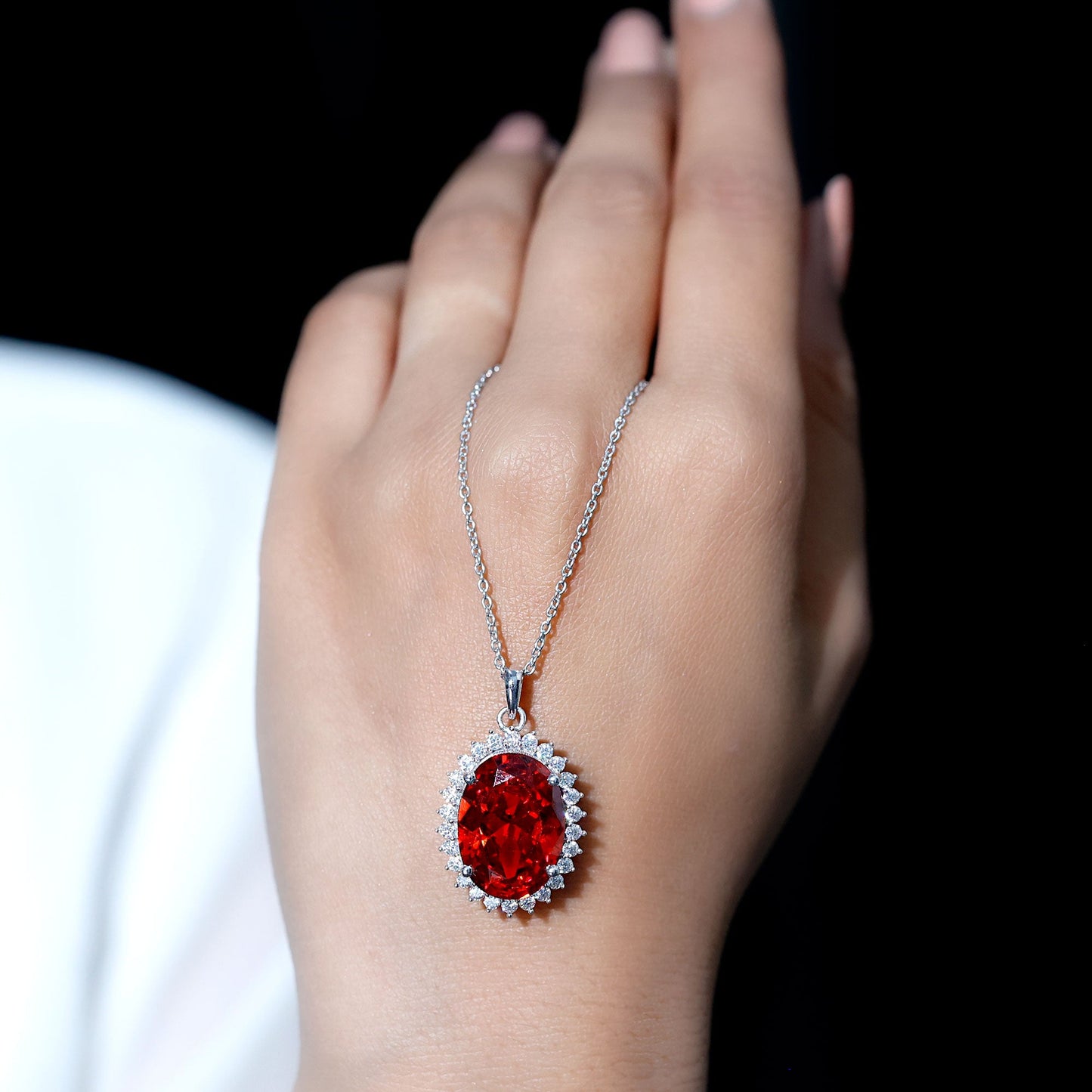 14 Carat Lab Grown Orange Sapphire Statement Necklace With Silver Chain