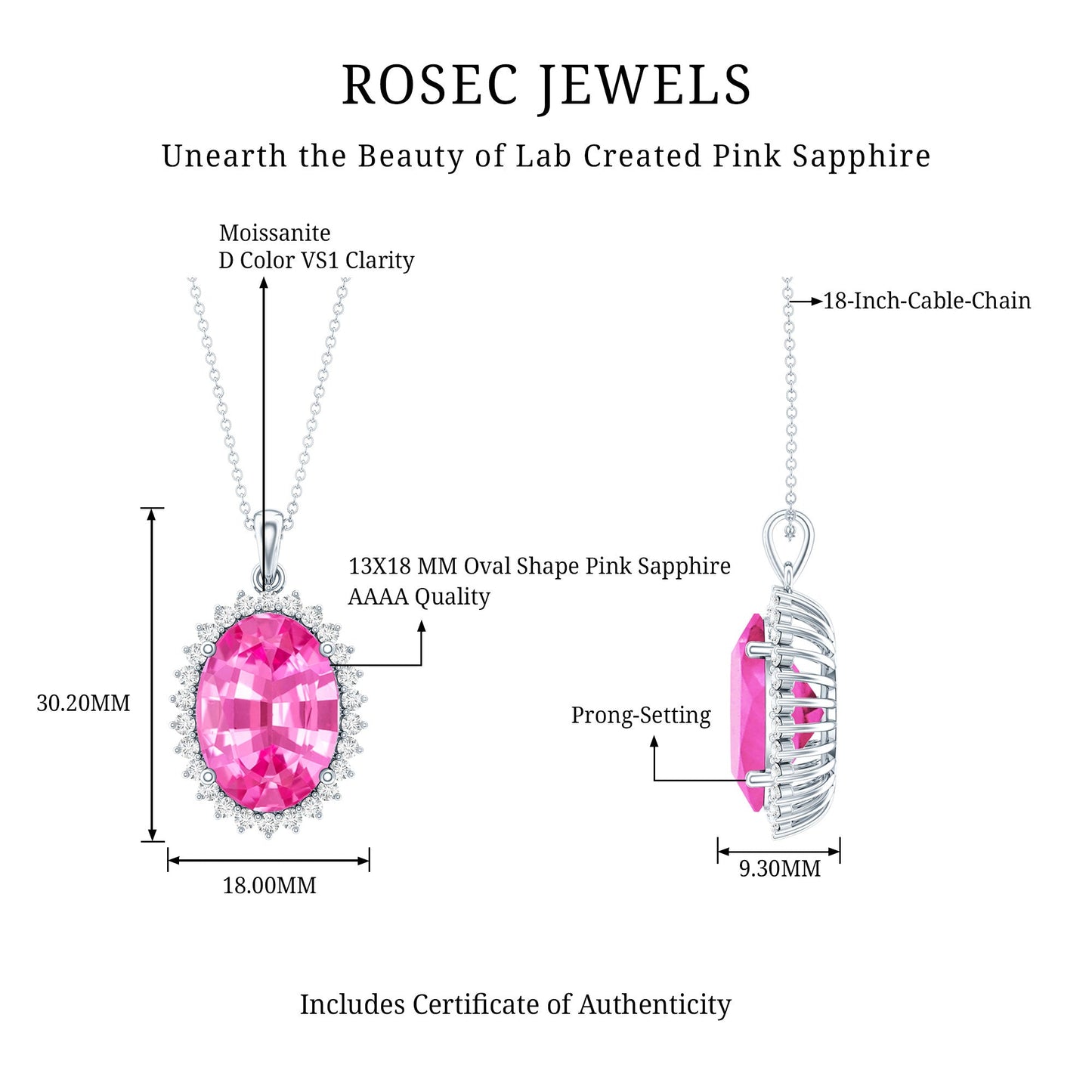 Certified 14 Carat Lab Pink Sapphire Elegant Bridal Necklace With Silver Chain