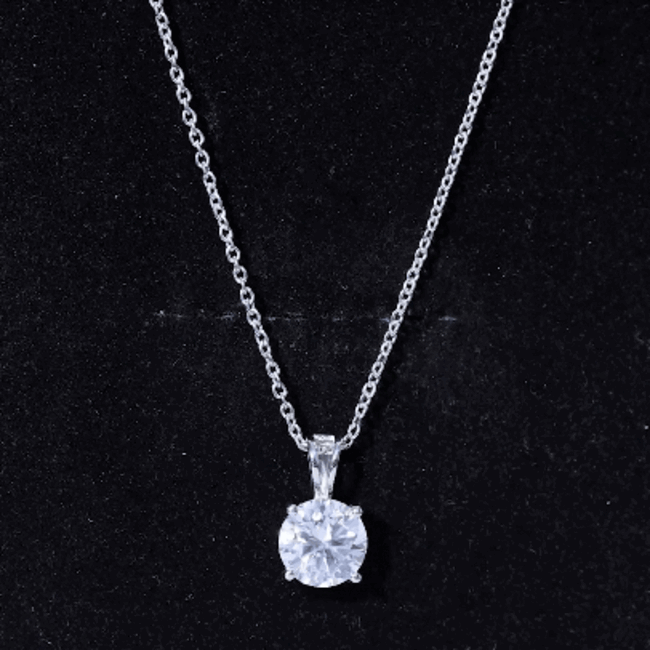 Certified 2 Carat Solitaire Moissanite Pendant Necklace with Silver Chain