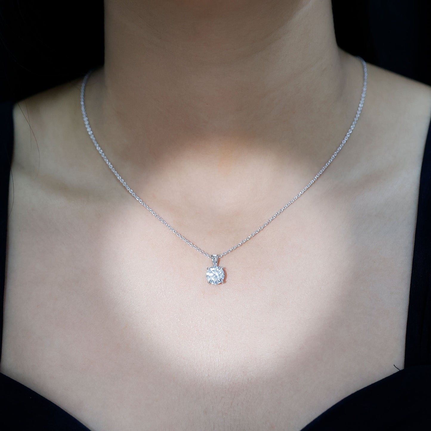 Certified 2 Carat Solitaire Moissanite Pendant Necklace with Silver Chain