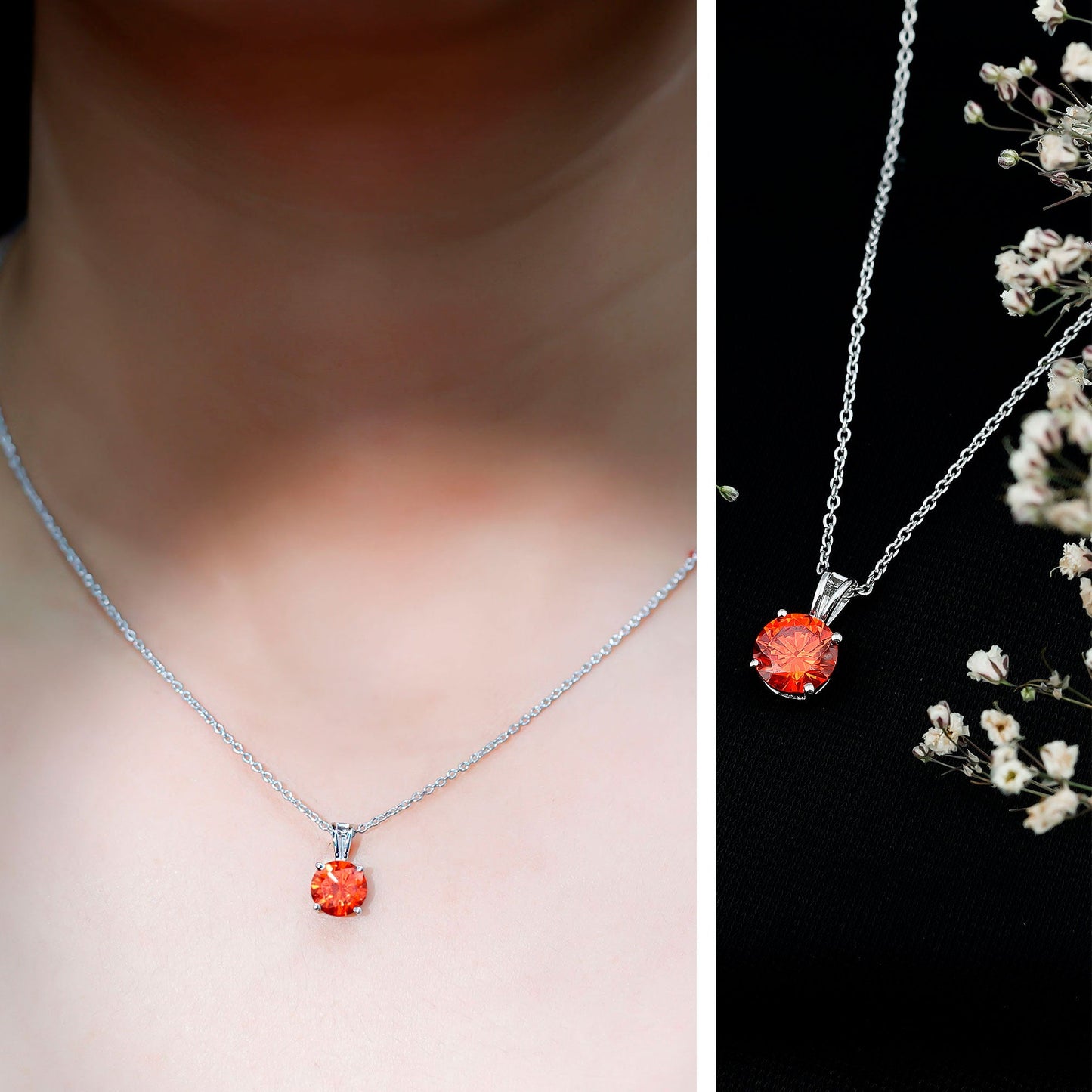 Lab Grown Orange Sapphire 2.25 Carat Necklace With Silver Chain