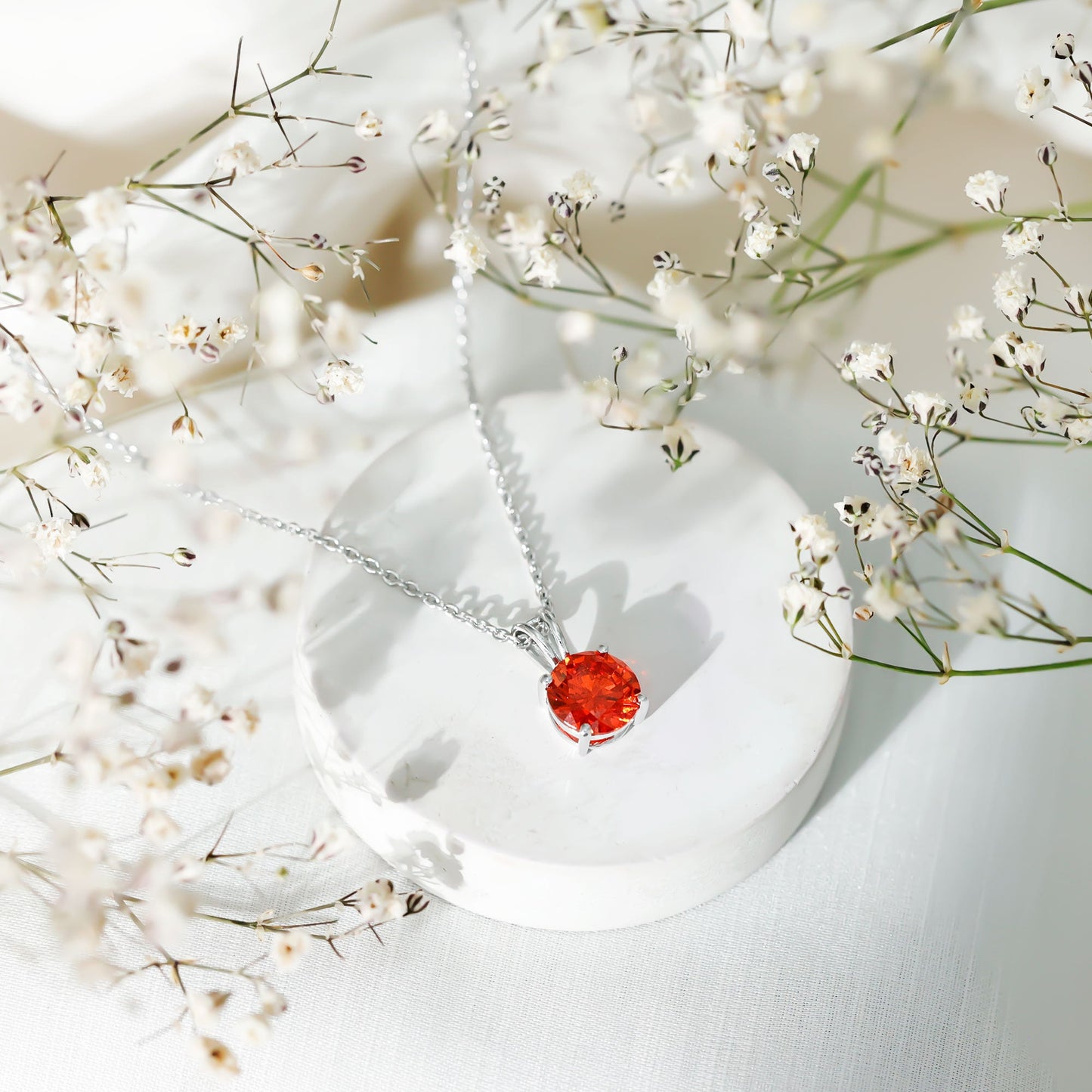 Lab Grown Orange Sapphire 2.25 Carat Necklace With Silver Chain