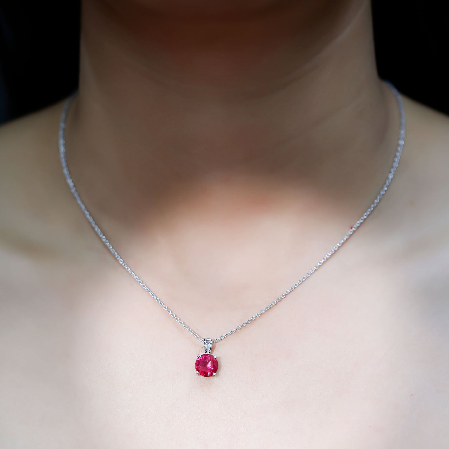 2 Carat Lab Grown Ruby Solitaire Pendant Necklace With Silver Chain
