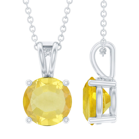 2 Carat Lab Grown Yellow Sapphire Solitaire Necklace with Silver Chain