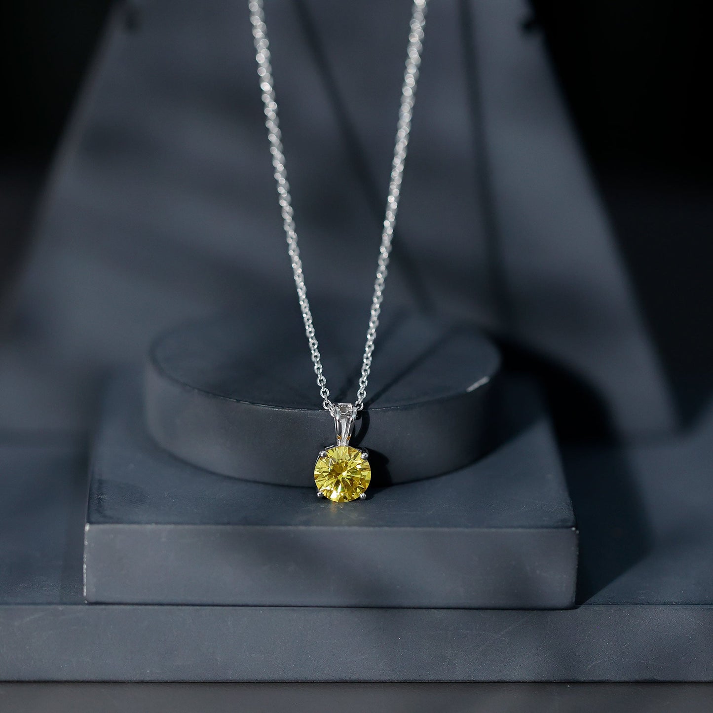 2 Carat Lab Grown Yellow Sapphire Solitaire Necklace with Silver Chain