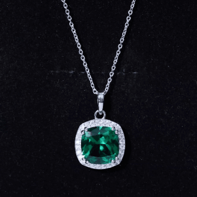 9 Carat Lab Grown Emerald Statement Necklace with Moissanite Halo
