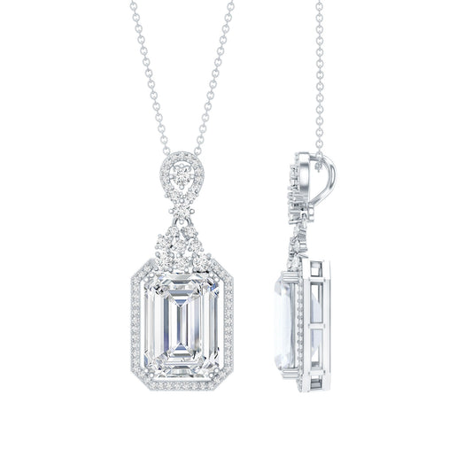 4.5 Carat Emerald Cut Moissanite Wedding Necklace with Silver Chain