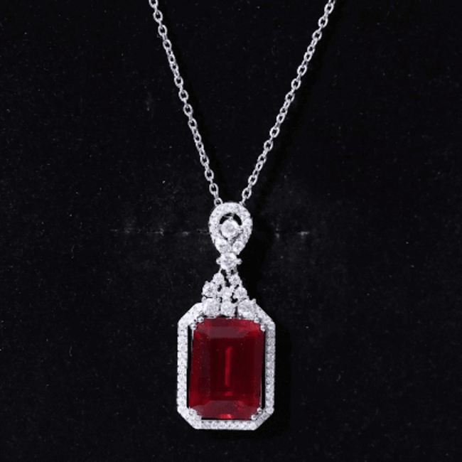 Certified 5 Carat Lab Grown Ruby Vintage Necklace With Silver Chain