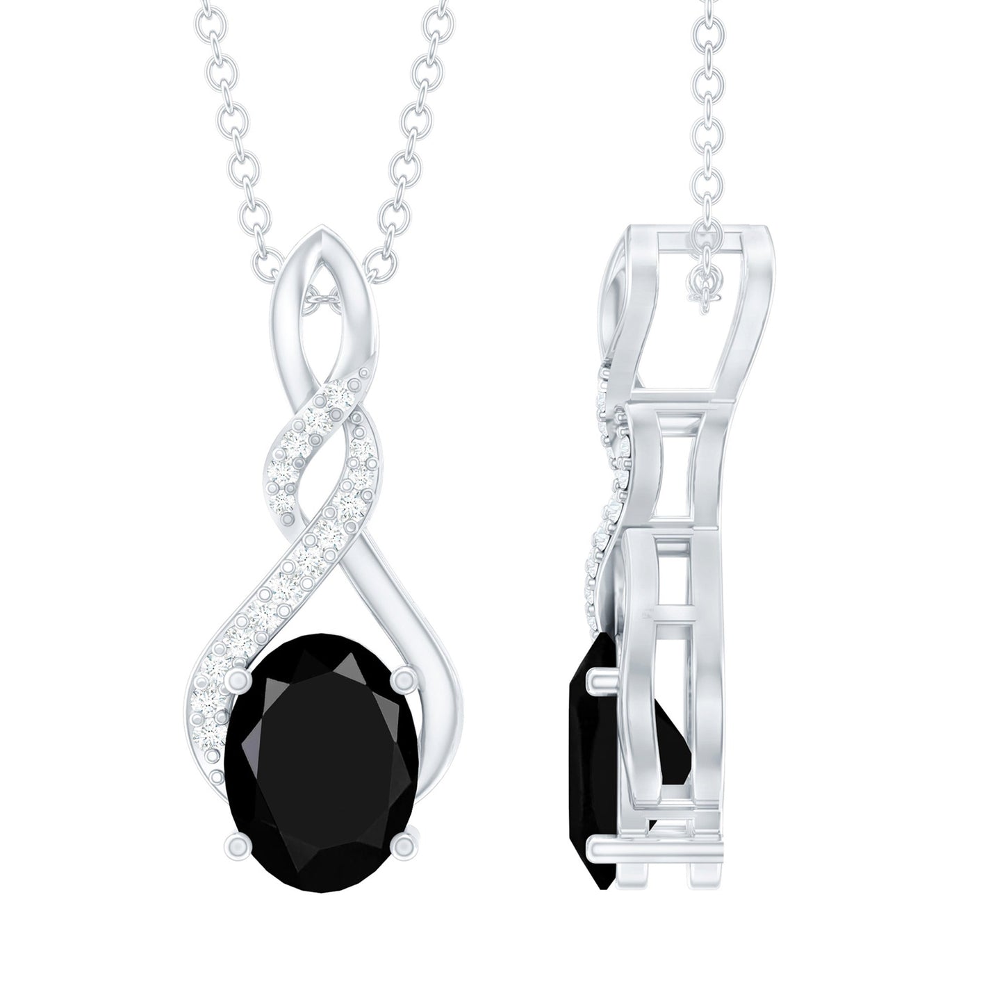 1.9 Carat Lab Grown Black Diamond Infinity Pendant Necklace with Silver Chain