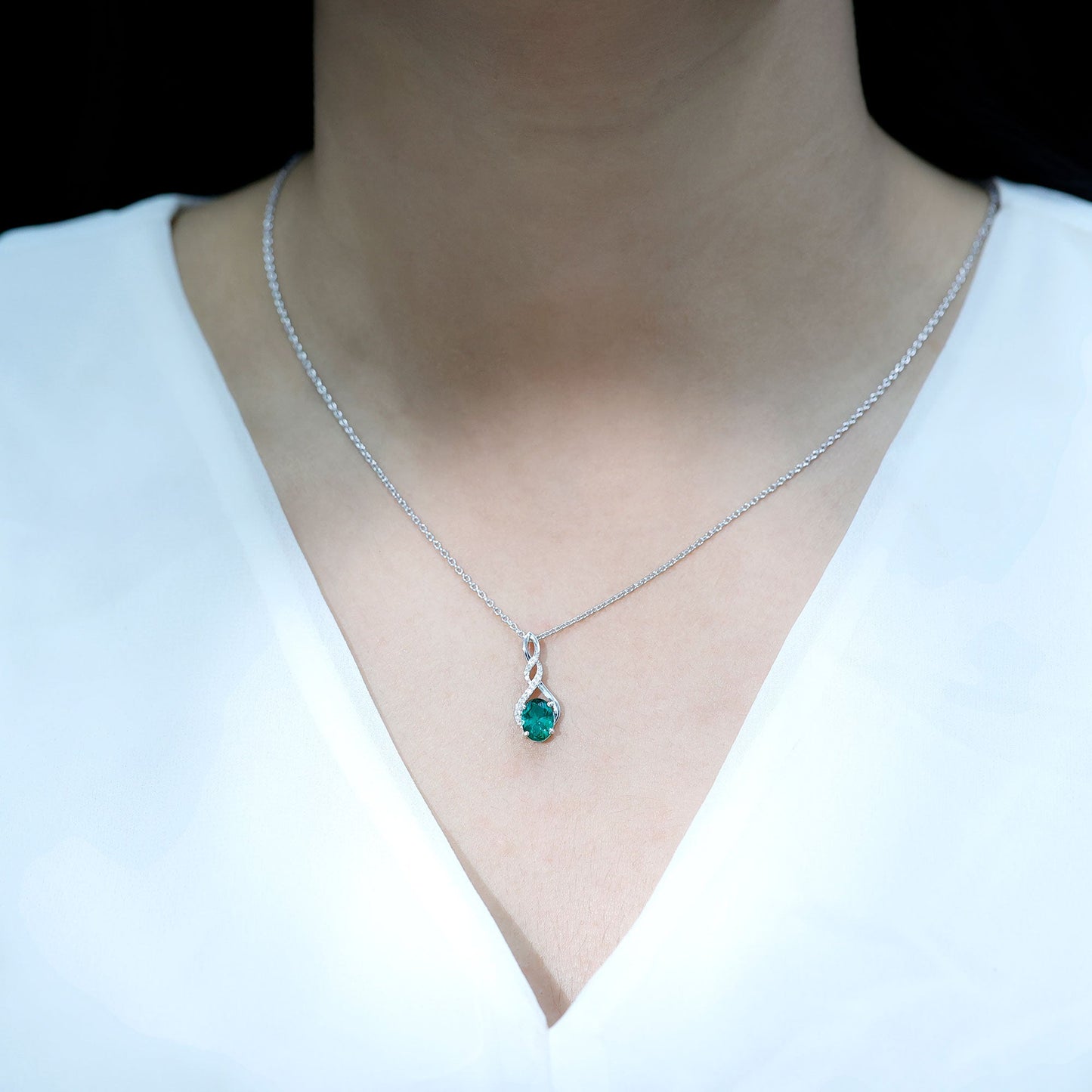 1.25 Carat Lab Grown Emerald Infinity Necklace with Silver Chain