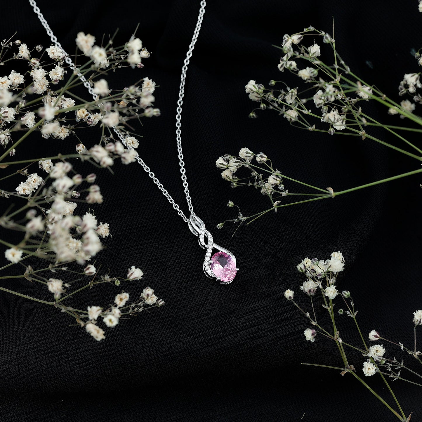 1.5 Carat Lab Grown Pink Sapphire Infinity Necklace with Silver Chain