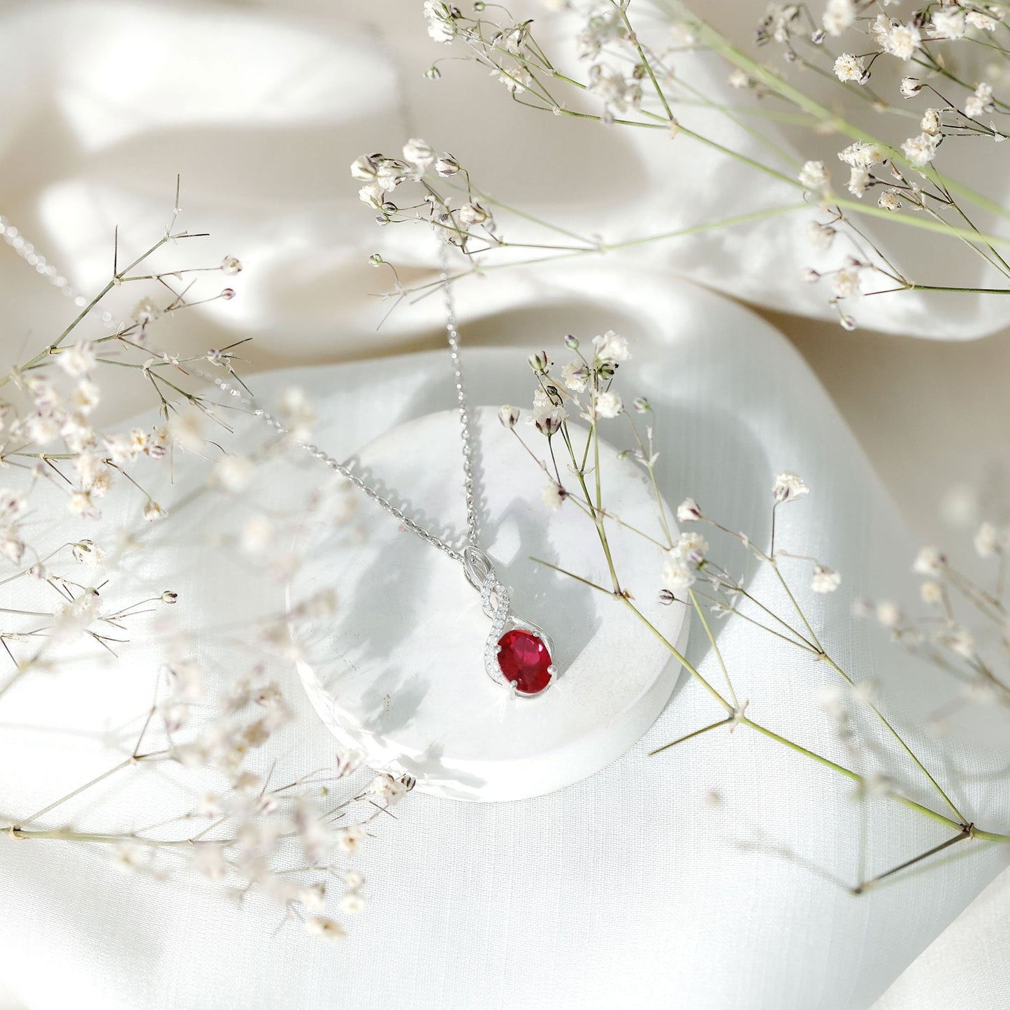 1.5 Carat Lab Grown Ruby Infinity Necklace With Silver Chain