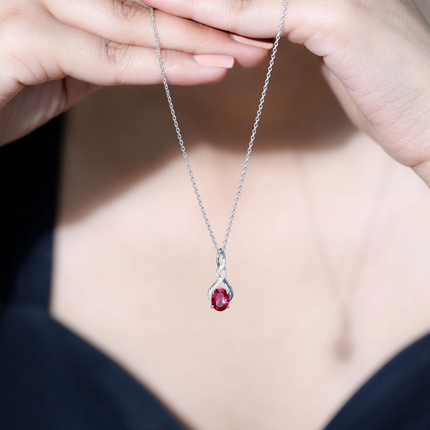 1.5 Carat Lab Grown Ruby Infinity Necklace With Silver Chain