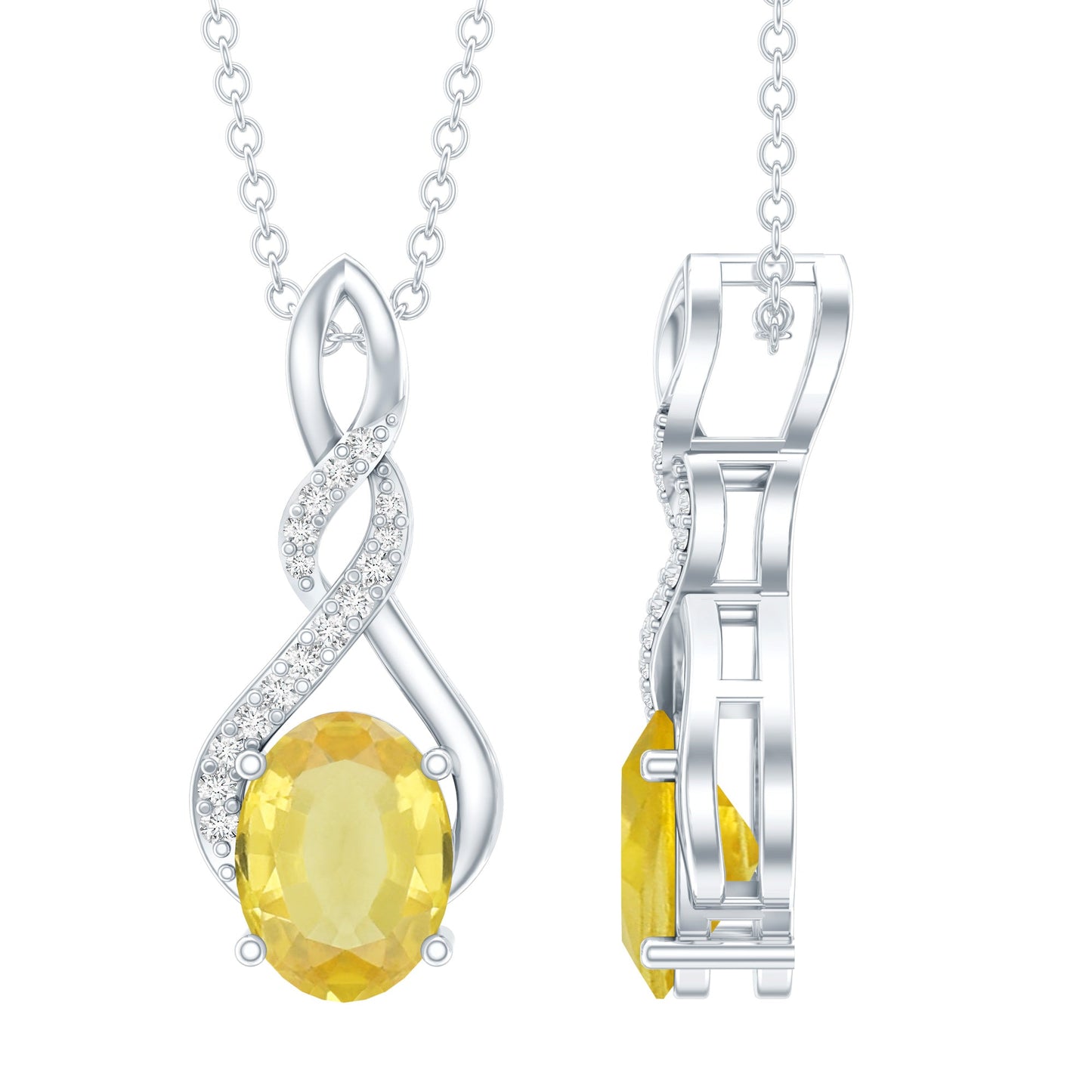 1.5 Carat Lab Grown Yellow Sapphire Silver Infinity Necklace With Silver Chain