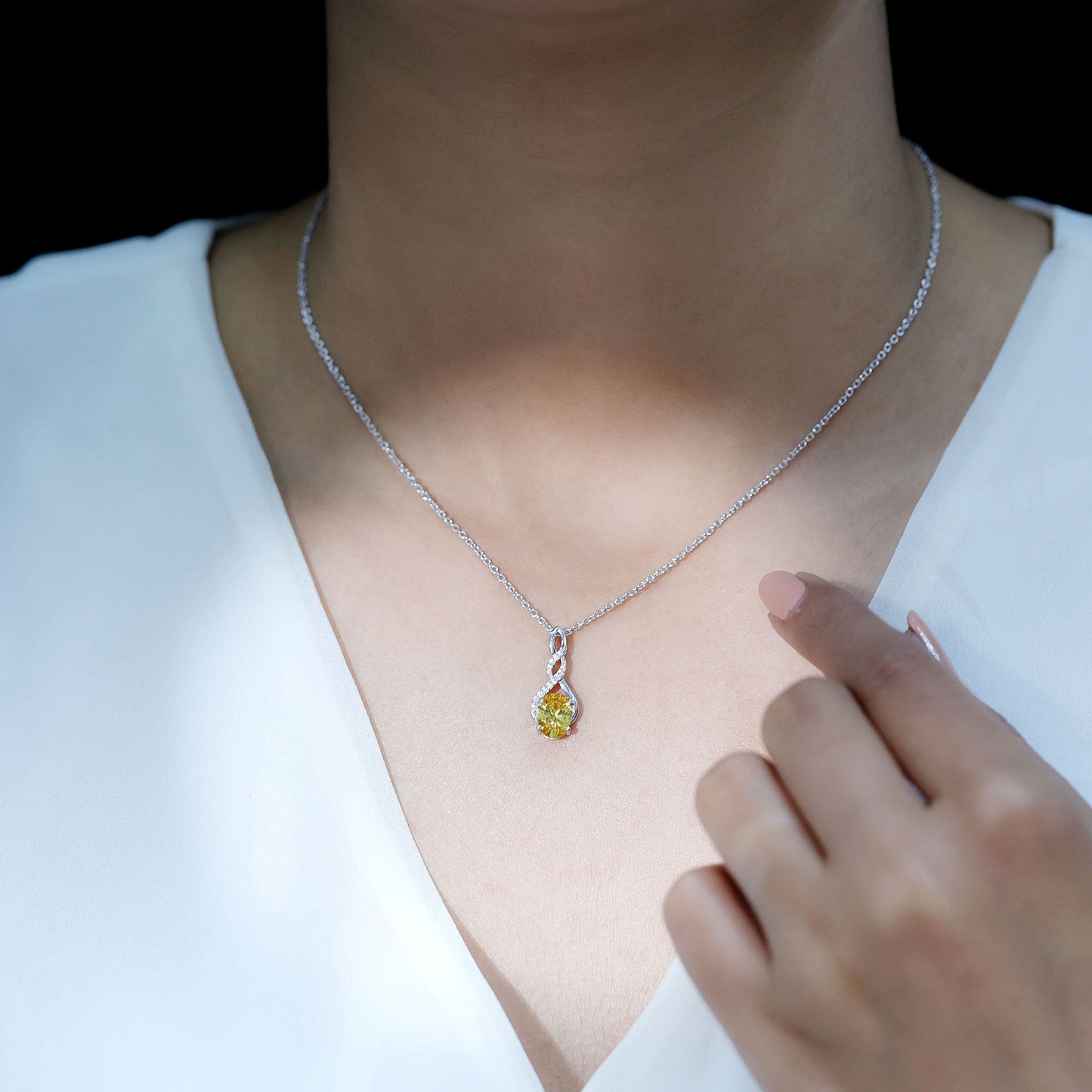 1.5 Carat Lab Grown Yellow Sapphire Silver Infinity Necklace With Silver Chain