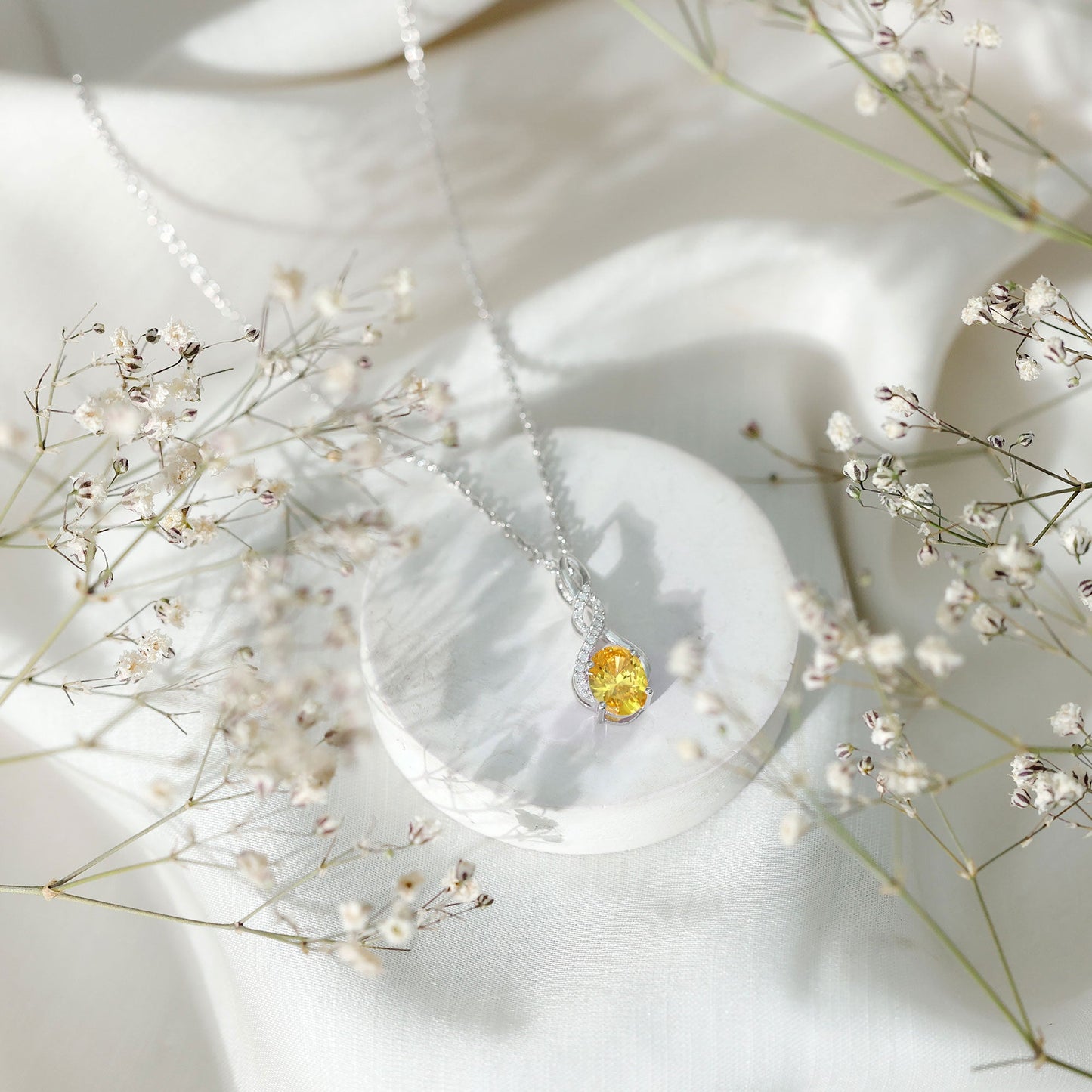 1.5 Carat Lab Grown Yellow Sapphire Silver Infinity Necklace With Silver Chain