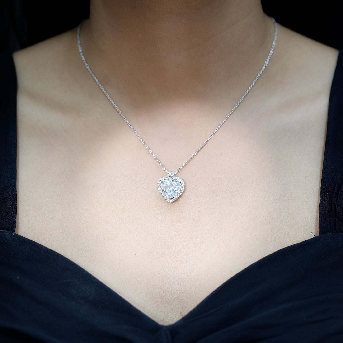 Certified 5.5 Carat Moissanite Heart Necklace with Silver Chain