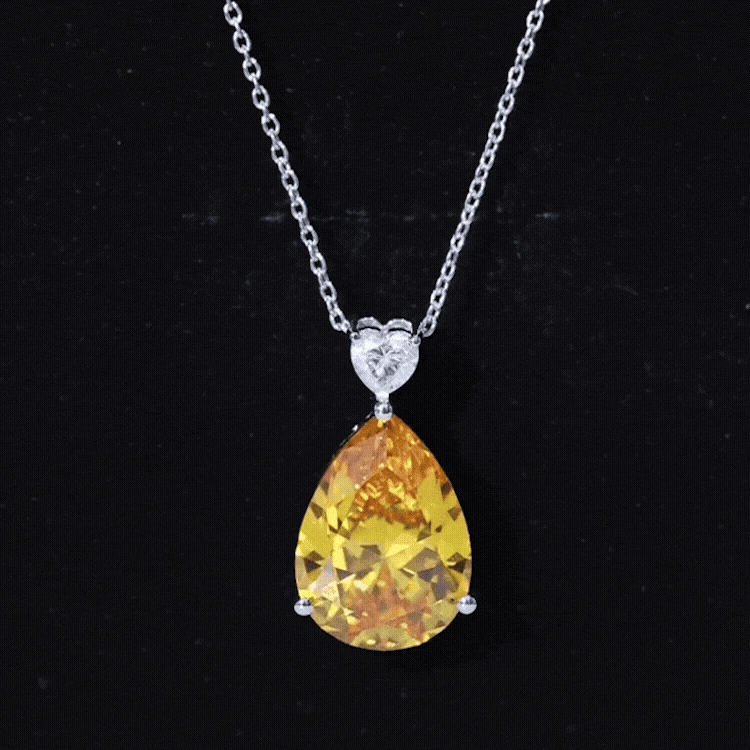 9 Carat Lab Grown Yellow Sapphire Teardrop Pendant Necklace with Silver Chain