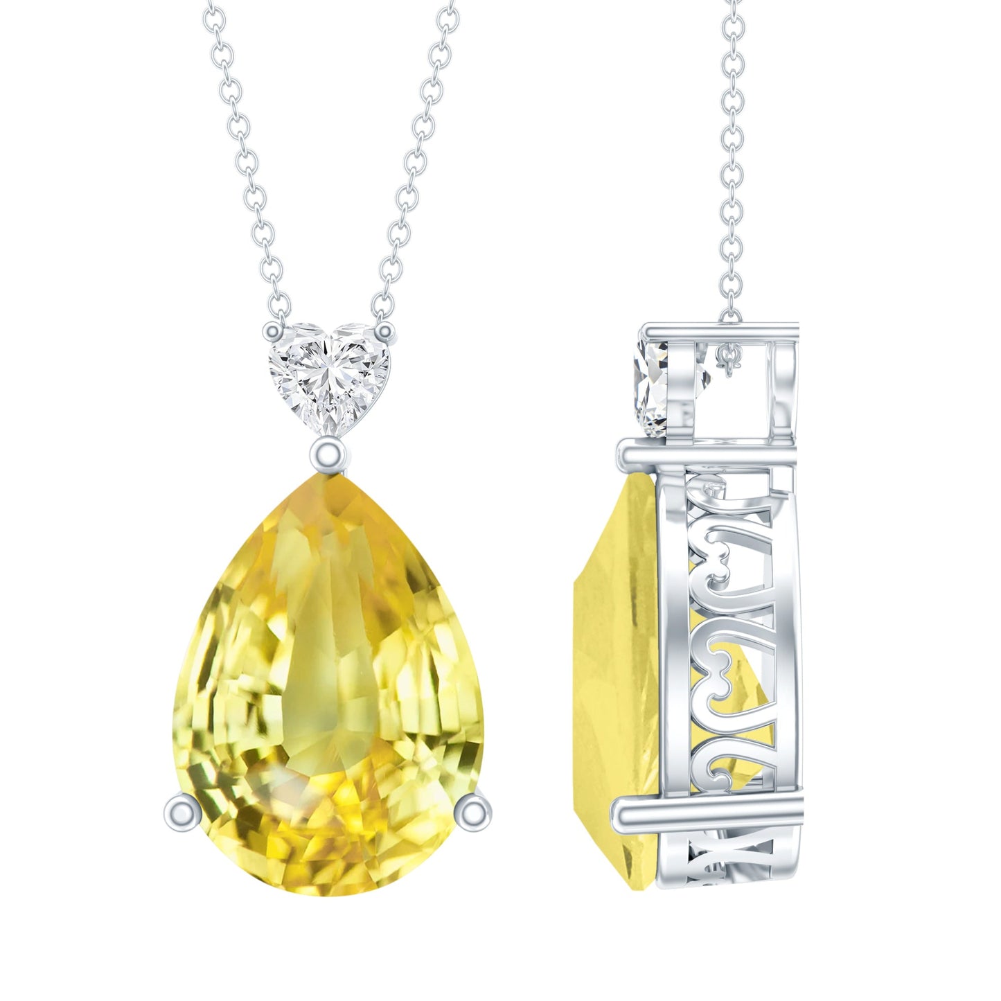 9 Carat Lab Grown Yellow Sapphire Teardrop Pendant Necklace with Silver Chain