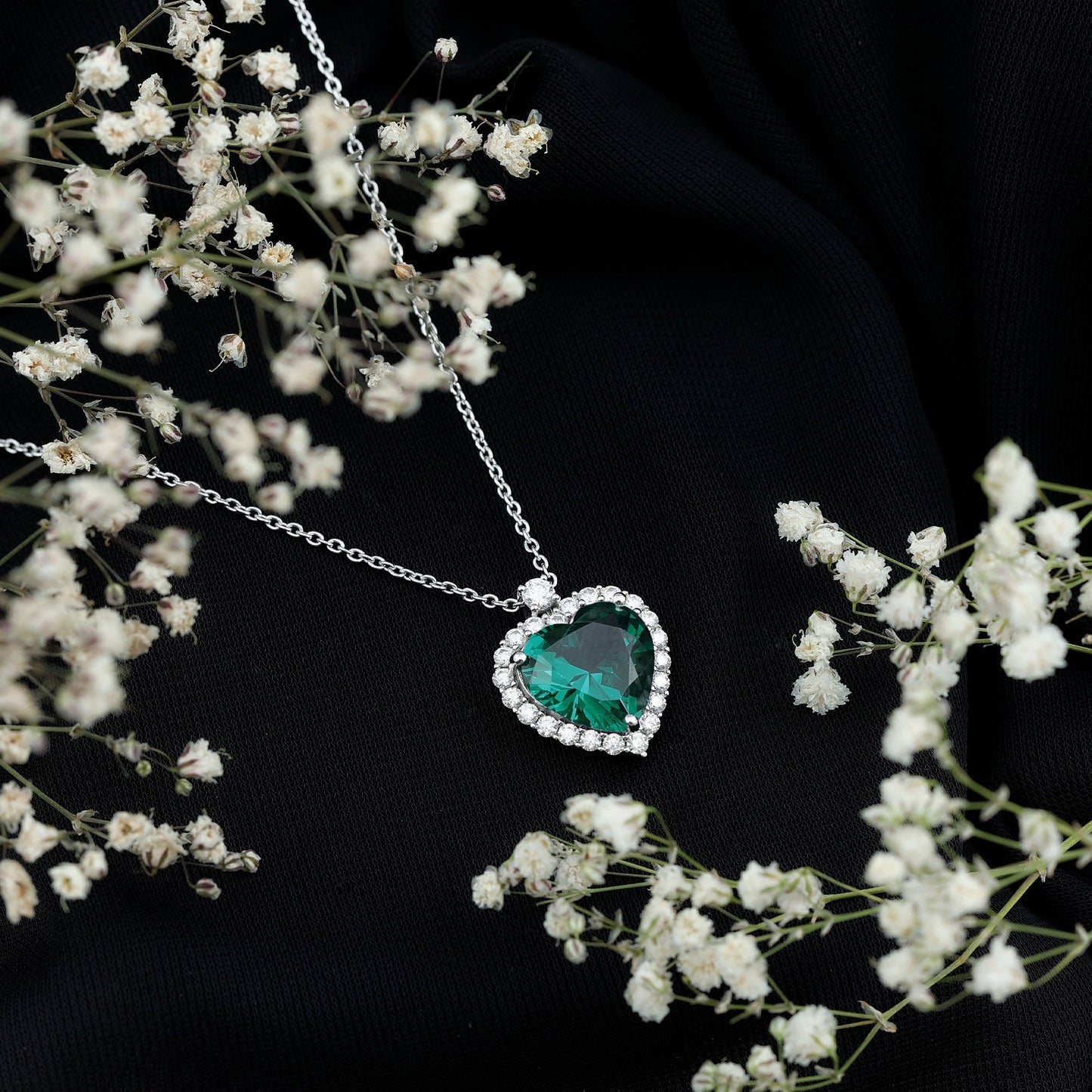 Lab Created 5.6 Carat Emerald Moissanite Heart Pendant Necklace