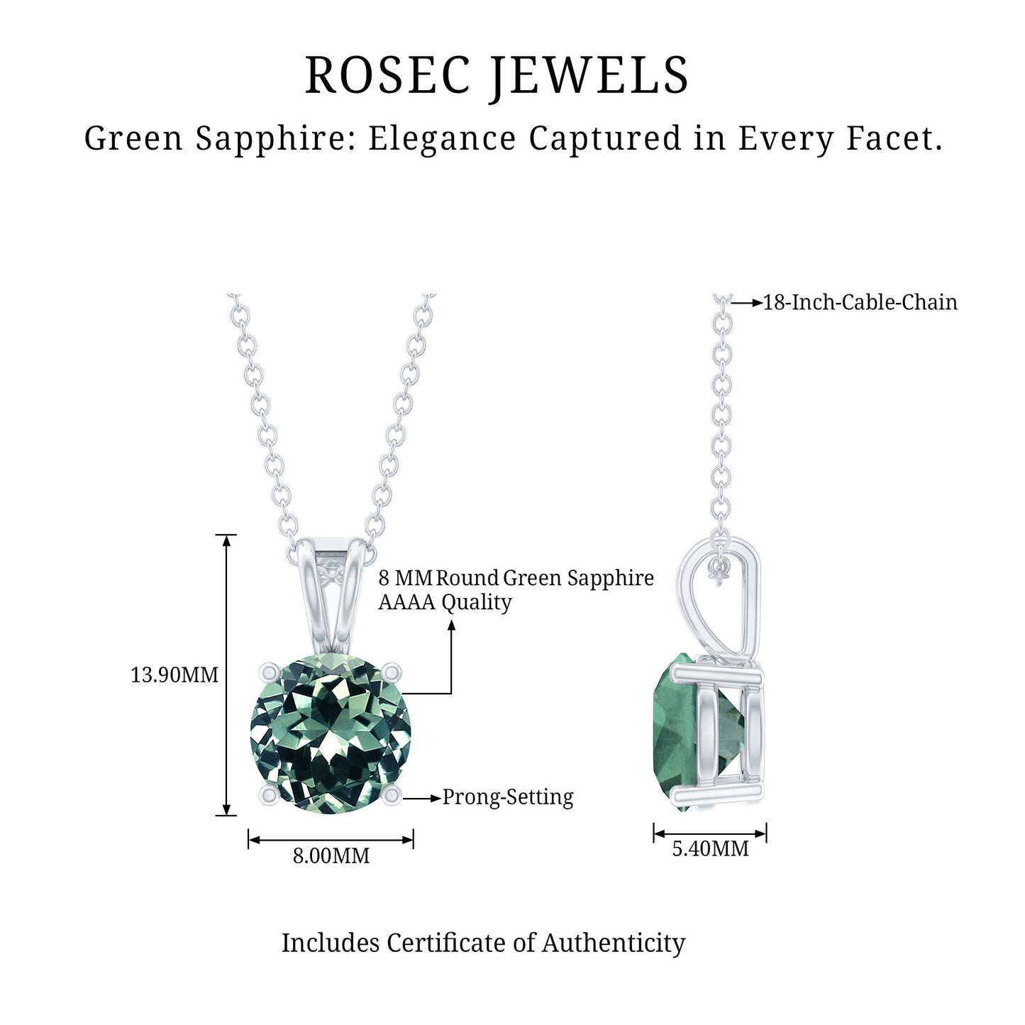Certified 2.25 Carat Lab Grown Green Sapphire Solitaire Locket with Silver Chain