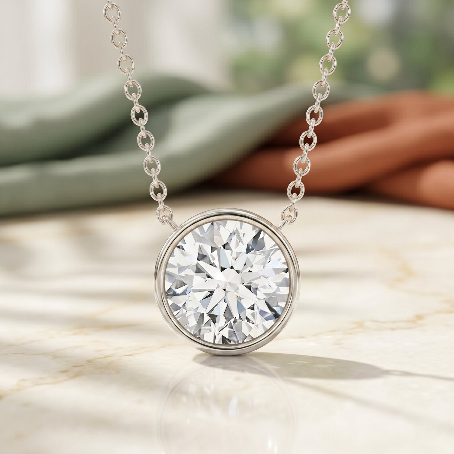 Bezel Set IGI Certified 2 Carat Lab Grown Diamond Solitaire Necklace